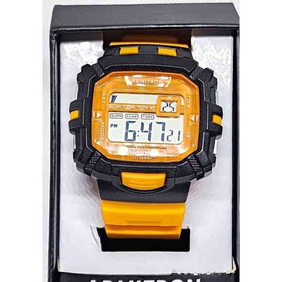 Armitron Pro Sport Yellow-Black Watch: Water-Resistant Dual Time & Chrono Unisex - Picture 14 of 15